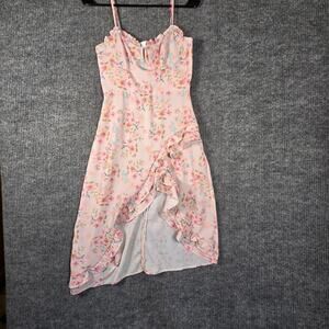 Strangers & Lovers Floral Chiffon Mini Dress Ruffle‎ Hem S